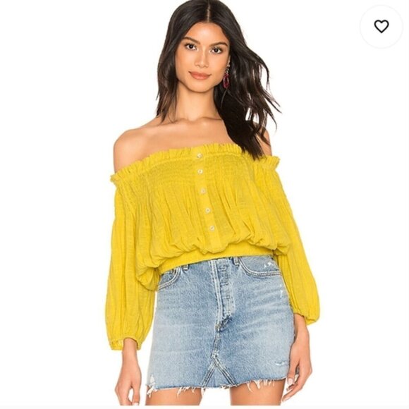 We the Free Dancing Till Dawn Off the Shoulder Crop Top in Yellow oversized XS - Picture 1 of 10